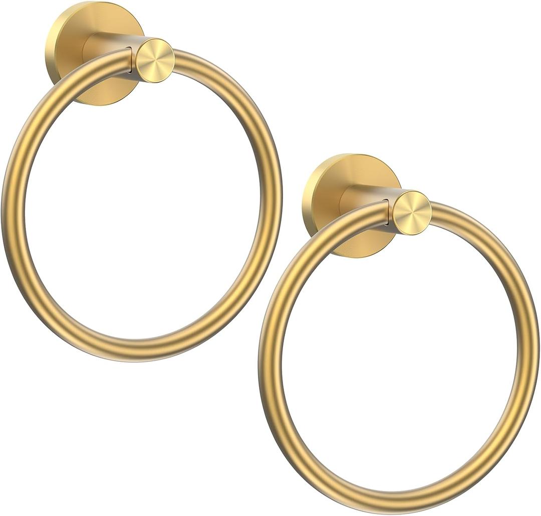 SetSail Towel Holder for Bathroom Wall Gold Towel Ring Stainless Steel Hand Towel Holder for Bathroom, Kitchen Drill Hole, 2 Packs