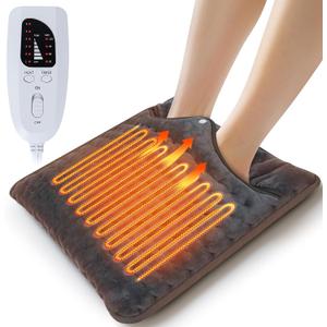 Qoosea Double Layer Electric Heated Foot Warmers for Men and Women 16"x16" with 6 Temperature & 4 Timer Settings Fast Heating for Home Office Under Desk Bed Machine Washable (Dark Gray)