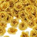 Syhood 100 Pieces Artificial Roses Head Fake Silk Rose 3 Inch DIY Fake Roses Silk Rose Shape Flowers for Valentine Wedding Flower Wall DIY Crafts Bouquet Decoration (Gold)