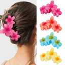 Amariver Flower Hair Claw Clips - 4PCS Glossy Hawaiian Clips for Thick and Thin Hair, Non-Slip Strong Hold Hair Accessories for Women and Girls