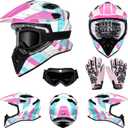Roozo DOT Approved Youth Dirt Bike Helmet with Visor for Kids, Full Face Motocross ATV Helmet Set with Goggles & Gloves, Off-Road Motorcycle Youth BMX Go Kart Riding Gear Set, L
