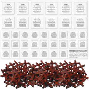 Ceenna Pocket Prayer Quilt Panel Squares with Small Wooden Crosses Mini Scripture Pocket Prayer Quilt Religious Spiritual Gift for Friend Family Easter Reward Gifts Easter Basket Stuffers (Brown Cross)