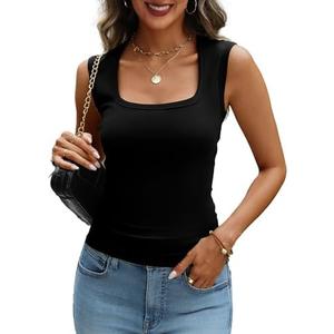 DCCISU Women's Cotton Square Neck Tank Tops Basic Summer Sleeveless Cami Shirts 2026 Going Out Top, M