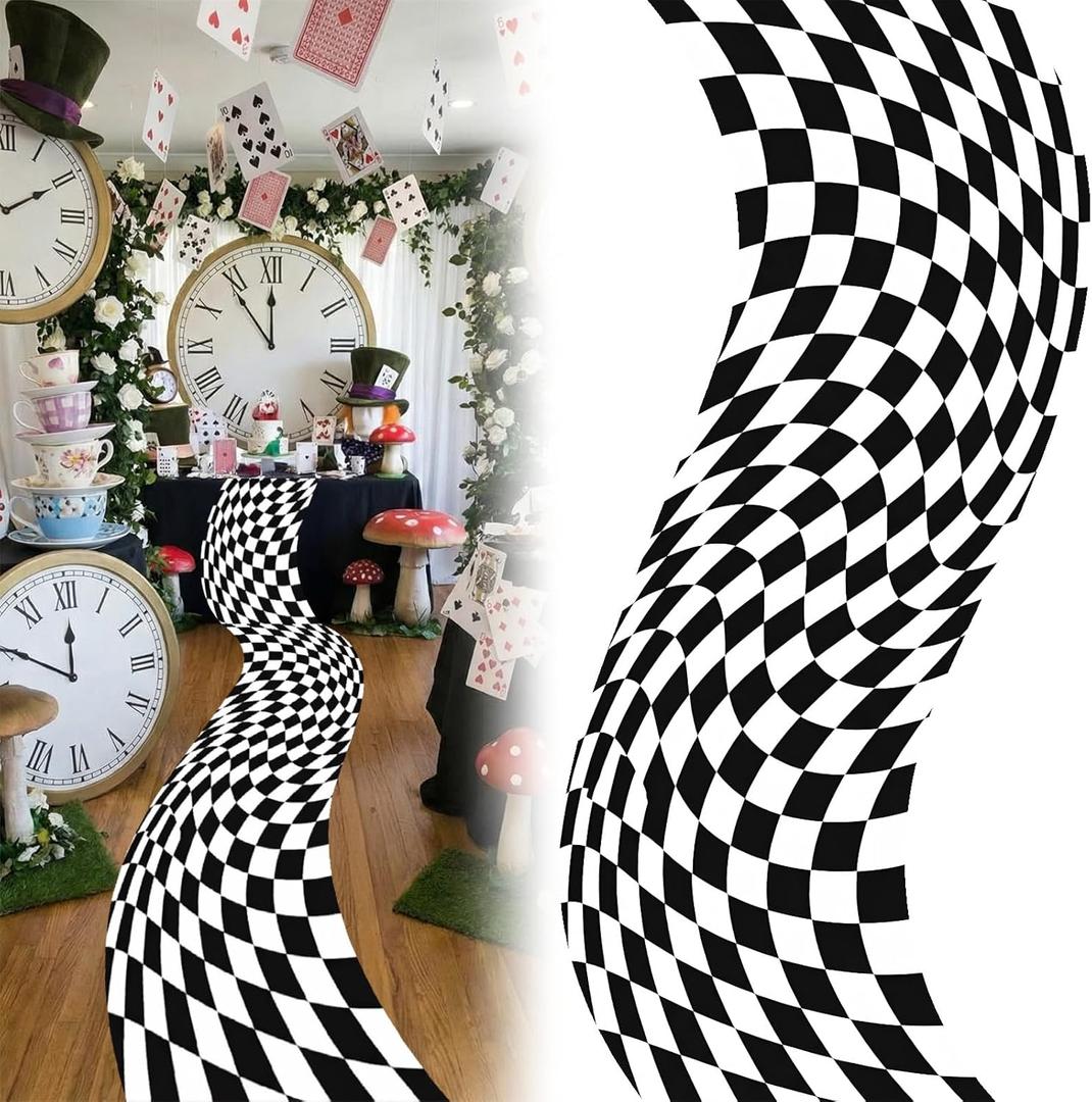 Tinideya Black & White Party Decoration 118 x 39 Aisle Runner Carpet for Wonderland Decorations Baby Shower Tea Party Backdrop