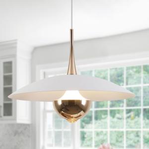 Farmhouse Large Pendant Light Mid Century Modern Ceiling Lights Fixture with White Dome Metal Lampshade Vintage Led Pendant Lighting for Kitchen Hallway Bedroom