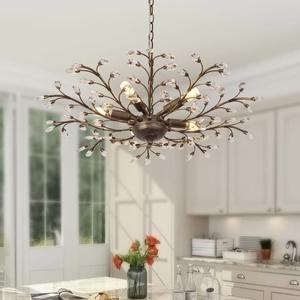 5-Light Branches Chandeliers, Vintage Crystal Ceiling Lights Flush Mount, Crystal Pendant Lighting for Island Dining Room Living Room Bedroom Hallway Foye
