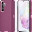 Qinmay Phone Case for Samsung Galaxy A36 5G Case with HD Screen Protector, Heavy Duty Shockproof & Dropproof 3-Layer Cover Phone Case for Galaxy A36,WineRedPink