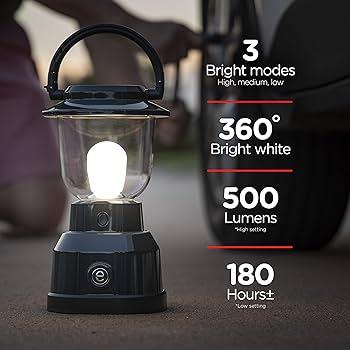 Enbrighten LED Lantern, Black, Battery Operated, 500 Lumens, 180 Hour Runtime, 4D, Bright White Finish, 3 Light Levels, Ideal for Outdoors, Camping, Hurricane, Storm, Tornado & Emergency, 11016