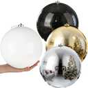 Zubebe 4 Pcs Extra Large Christmas Ball Ornaments 8'' (200 Mm) Giant Oversized Commercial Grade Plastic Balls Xmas Hanging for Outdoor Indoor Holiday Decor(Black, White, Gold, Silver)