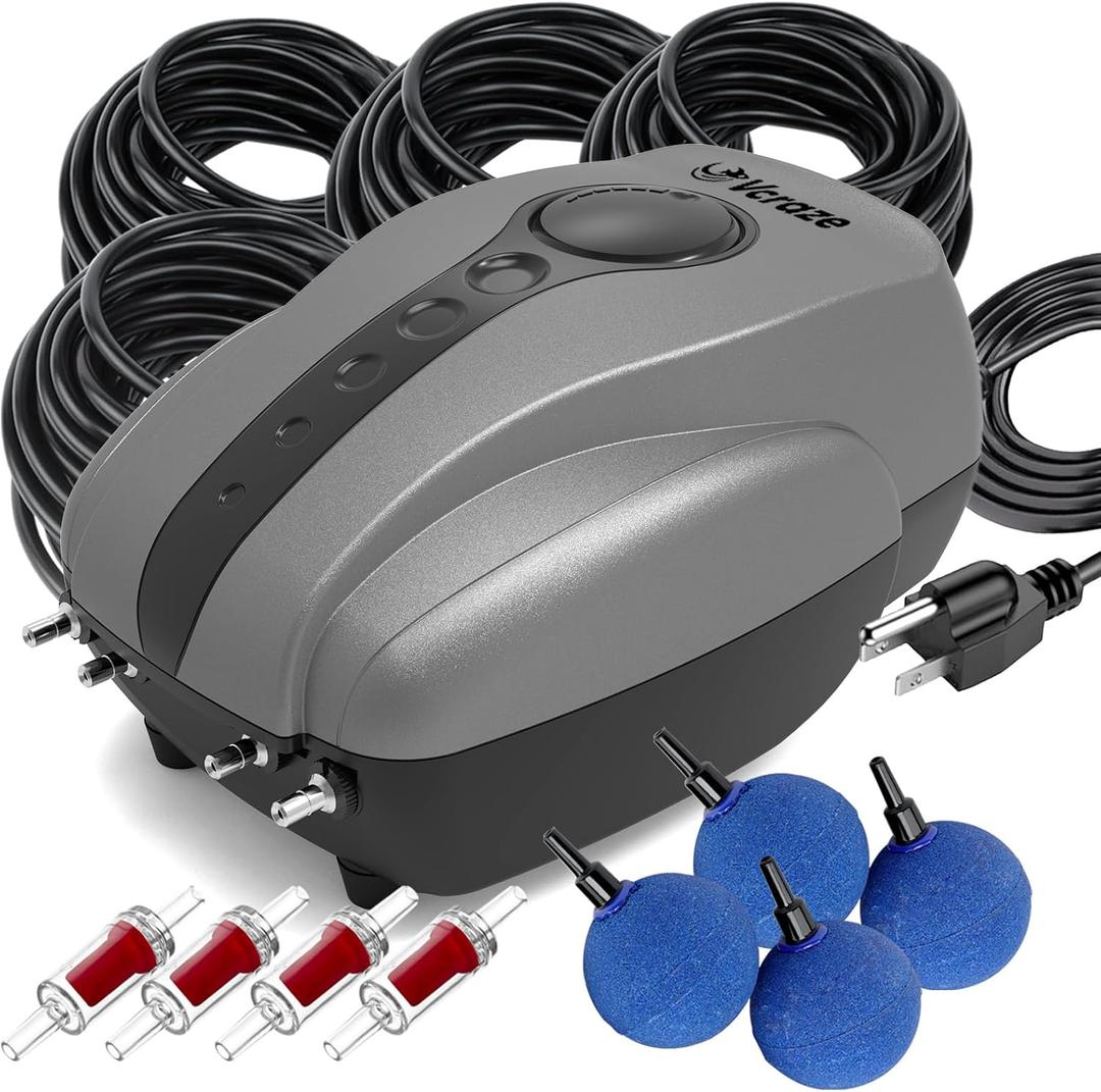 Pond Aeration Kit Pond Aerator Pump with Check Valves Air Stones Airline Tubing, All-in-1 Pond Air Pumps for Outdoor Ponds up to 2000 Gallon