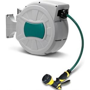 Retractable Garden Hose Reel – 1/2 in x 50 ft, Wall Mounted, 180° Swivel, Auto-Rewind, Anti-Kink, Heavy Duty PVC, 8-design Spray Nozzle – Outdoor Watering, Car Washing, Pet Bathing, 15 Meters
