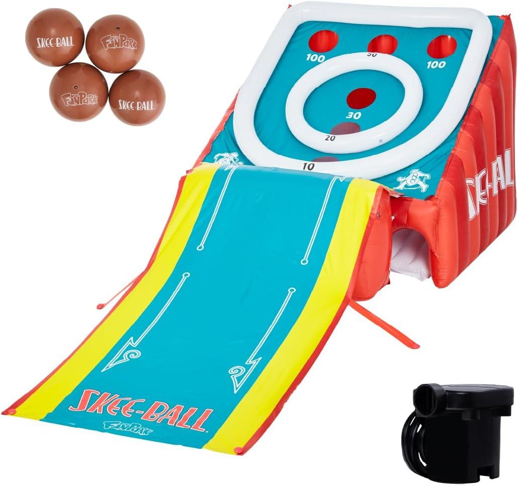 Flybar FunPark Giant Inflatable SkeeBall Game 11 Ft. Long Arcade Toy with 4 Balls and Electric Air Pump for Backyard, Indoor or Outdoor Family Play; Active Game for Kids & Adults, Ages 6+