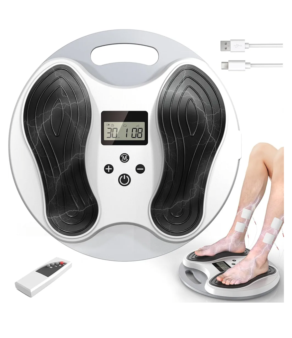Foot Massager for Neuropathy, EMS Foot Stimulator for Circulation and Pain Relief, Electric Feet Calf Massager with 4 TENS Unit Muscle Stimulator Pads, Transcutaneous Electrical Nerve Stimulator