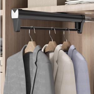Adjustable Double-Rail Pull Out Clothes Hanger Rod with Thick Steel - Wardrobe Clothing Rail Hanger Rack Bar for Pants and Clothes (16 inch)