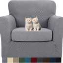 MAXIJIN 2 Piece Jacquard Chair Covers with Arms Super Stretch Non Slip Chair Slipcover for Living Room Dogs Pet Friendly Elastic Sofa Couch Protector Armchair Cover (Chair, Light Gray)