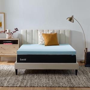Lucid 3 Inch Memory Foam Mattress Topper, Full Size Cooling Gel Bed Topper Preassure-Relieving Deep Plush Feel Ventilated Breathable Design CertiPur Certified - Dorm Room Essentials
