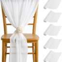 5PCS RAINFLOW White Chair Sashes - Wedding Aisle Decorations Long 19.6IN x 7.8FT Tulle Venue Decoration for Banquet Chair Back Side Bridal Baby Shower Birthday Party