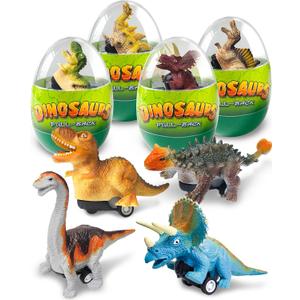 Tonberless 4 Pack Dinosaur Pull Back Cars, Toddler Easter Basket Stuffers Gifts Party Favors, Prefilled Easter Eggs Fillers with Toys Inside Filled for Kids Teens Boys Girls