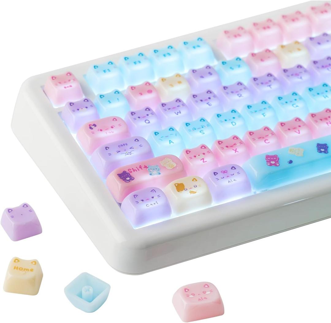 KiiBOOM Cute Cat Keycaps Set, Mao Profile, PBT/PC Keycap for MX Switches Mechanical Keyboard, Compatible with 60%, 65%, 75%, TKL, 96%, Full-Sized Layout (Meow Pudding)