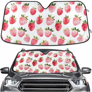 Watercolor Strawberry Windshield Sun Shade for Car Auto SUV Truck Foldable Front Window Sunshade Sun Visor Protector Block UV Rays Reflect Heat, 55" x 28"