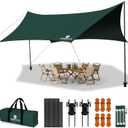 Camping Tarp with Poles & Retainer,15x12.5FT Large Waterproof 210D Oxford Cloth Camping Canopy, Anti-UV UPF100+ Tent Tarp for Outdoor, Picnic, Car, Hammock, Backpacking (Green-Black)