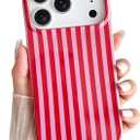 Yeddabox for iPhone 17 Pro Case Cute Striped Phone Case Soft TPU Slim Shockproof Phone Cover for Women Girls, Red and Pink