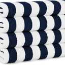 Arkwright California Cabana Stripe Beach Towel - Pack of 4, Large Soft Quick Dry Cotton Terry Towels Set for Pool, Swim, and Hot Tub, Oversized 30 x 70 in, Navy