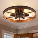 Farmhouse Round Semi Flush Mount Ceiling Light Red Rust Finish Dining Room Lighting Fixture Vintage Metal Ceiling Chandelier for Kitchen Bedroom 6 Light E12 18 Inches (6 Light)