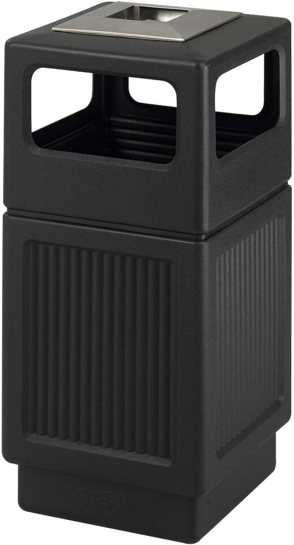 Safco Canmeleon Trash Can, 38 Gallons, Indoor and Outdoor Use, Durable & Weather-Resistant Commercial Garbage Can with Ashtray, Black