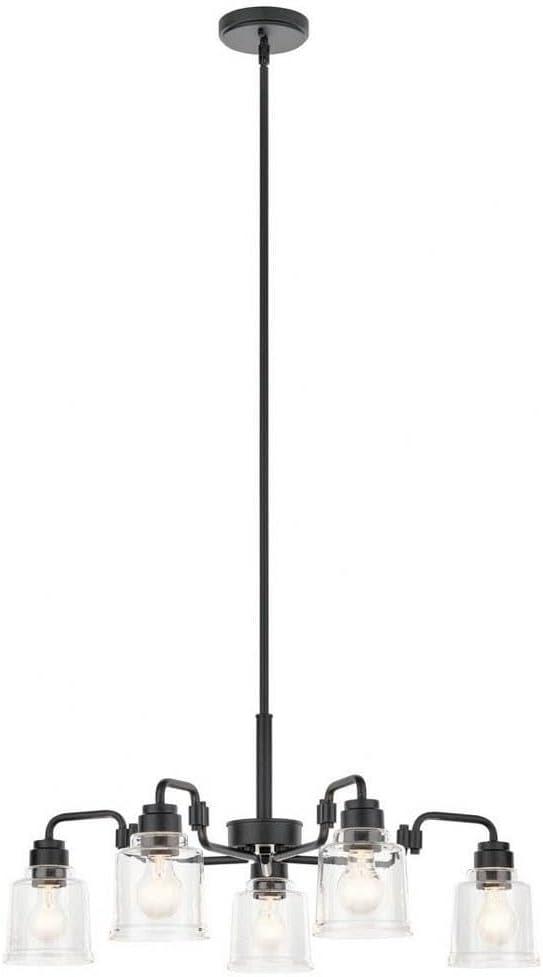 Kichler, Aivian 30 Inch 5 Light Chandelier with Clear Glass in Black, 52398BK, 13.5" H 30" W
