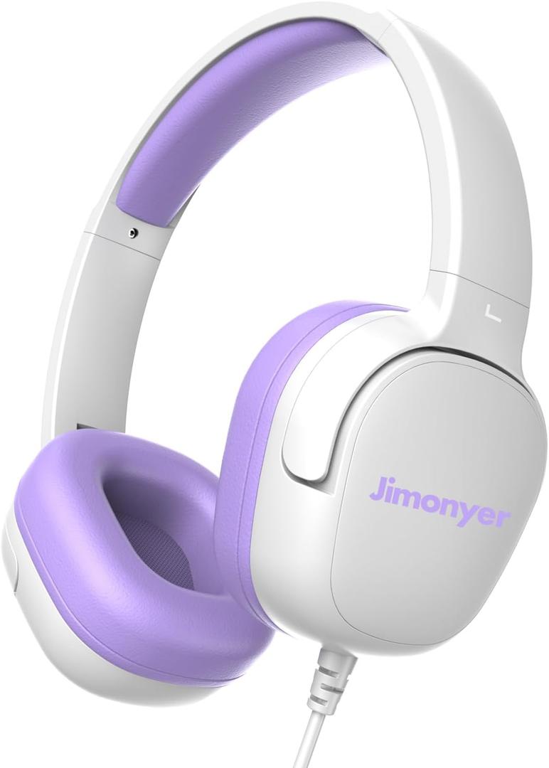 Kids Headphones for School, 3.5mm Jack Wired Headphones for Kids with Safe Volume Limiter, HD Stereo Sound On-Ear Girls Boys Toddler Headphone for Tablet, iPad, Kindle(WhitePurple)