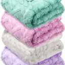 VitalCozy 4 Pcs Soft Fleece Baby Blankets Set 30" x 40" 3D Plush Warm Nursery Swaddling Bed Blanket Little Boys Girls Infant Toddlers and Newborn Receiving Gifts Blankets(Light Color)