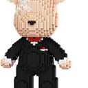 HOOLEDAY Bridegroom Bear Micro Building Blocks Set (2350 Pieces), with Black Suit Design, Wedding Decoration Present for Lovers Men & Women