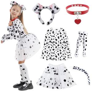 COSPELEY 101 Dalmatian Costume for Kids, Girls Shirt Outfit Ears Headband Socks Accessories for 101st Day Of School (Small)