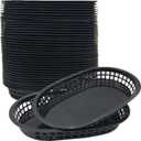 40 Pack Fast Food Baskets, Reusable Deli Fast Food Storage Basket, 10.5 x 7 Inch Black Plastic Baskets, Foods Service Tray Holde for Easter, Fruit, Hot Dogs, Burgers, Fries, Snacks,Picnic