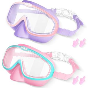 Seago Kids Swim Goggles 2 Pack for 3-12, Anti-Fog Clear View,Toddler Goggles with Nose Cover Swimming Goggles