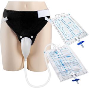 Wearable Urine Collector Set with Breathable Cotton Fixed Pants Reusable Silicone Urine Capsule 2 Urinary Drainage Bags 2000ml and 1000ml and 1.2M Flexible Tube for Daily Comfort (Elderly Men Black)