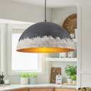 Y'INSP Farmhouse Dome Pendant Light, 15.74" Black White Hammered Metal Hanging Light, Adjustable Height E26 Base 60W, Vintage Pendant Lighting for Kitchen Island Dining Room Bedroom Hallway Entryway, 15.75in