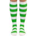 PolyMedea Elite Quality Colorful Soft Cotton Women's Striped Knee High Socks (white/Bright Green)