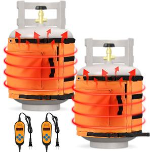 2 Pack Propane Tank Heater Blanket Gas LP Cylinder Tank Heater with Thermostat Controller Adjustment 41-122 F and Timer Function, Propane Buckets Warmer Blanket Fit for 5-40LB Tanks (Orange)