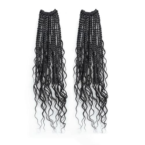 Toyotress Boho Box Braids With Human Hair Curls - 14 Inch 2 Packs (24 Strands) Handmade Pre-Looped Short Bob Crochet Braids Human Hair, Natural Black Pre-Twisted Human Braiding Hair (14 Inch, 1B-2P)