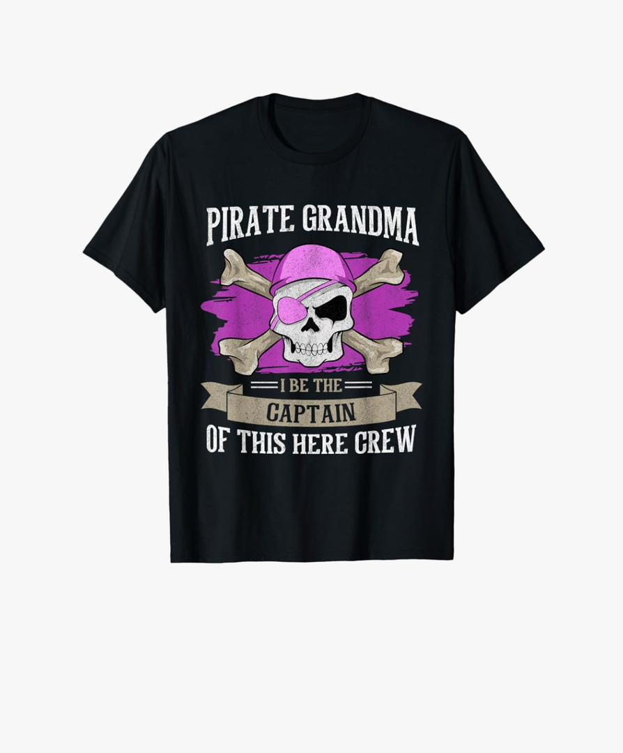 Pirate Grandma Caribbean Captain Grandmother Pirate T-Shirt, Black M
