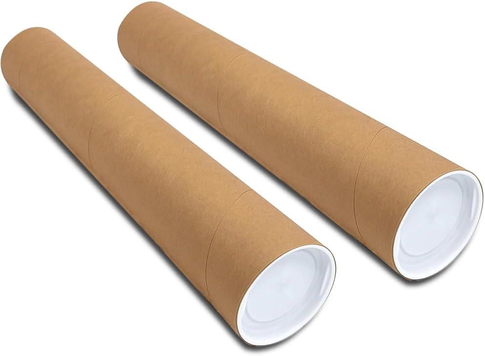 2 Pack Mailing Tubes with Plastic Caps ,Size 3"x16" Durable Mail kraft paper tube Secure Transport - Versatile Poster Storage