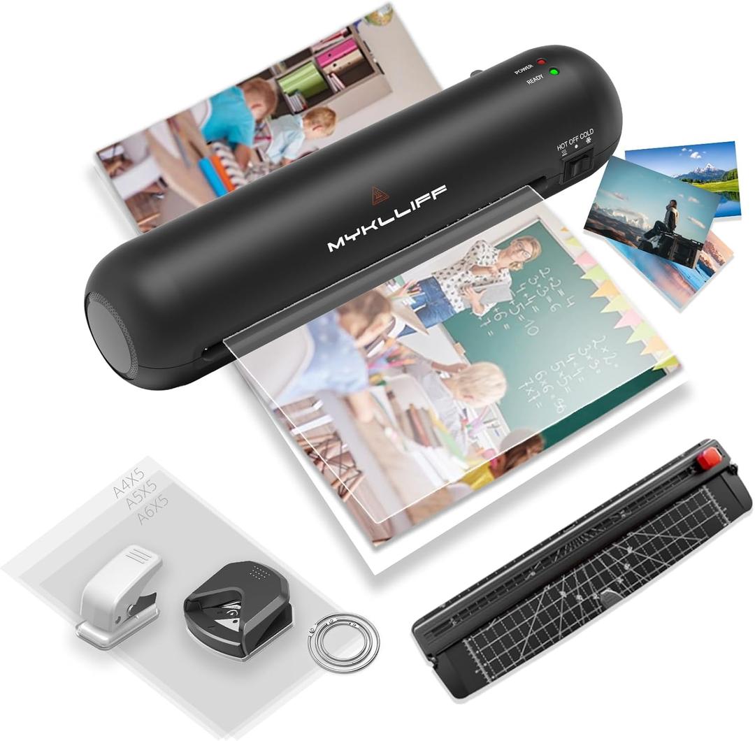 Laminator Machine 9-Inch Portable Thermal Laminater with Hot & Cold Modes, A4 Small Laminating Machine with ABS Jam-Release, 3-Min Warm-Up, 6-in-1 Photo Laminadoras Kit for Classroom, Black