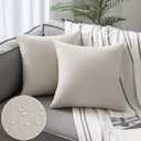 Set of 2 Outdoor Waterproof Throw Pillow Covers Spring Decorative Farmhouse Linen Pillowcases Solid Cushion Cases for Patio Tent Balcony Couch Sofa Living Room Beige 20x20 Inch