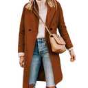 Tanming Women's Notch Lapel Double Breasted Wool Blend Mid Long Pea Trench Coat (Caramel-M)