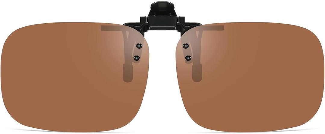 IOHLNG Polarized Clip on Flip Up Sunglasses Over Prescription and Reading Glasses for Women and Men Brown 60 * 44mm