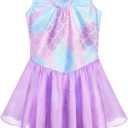 Girls Gymnastics Leotards with Skirt Ballet Tutu Dance Dress Toddler Kid Flutter Sleeve Mermaid Gymnastic Dancewear 2-11Y (6-7 Years)