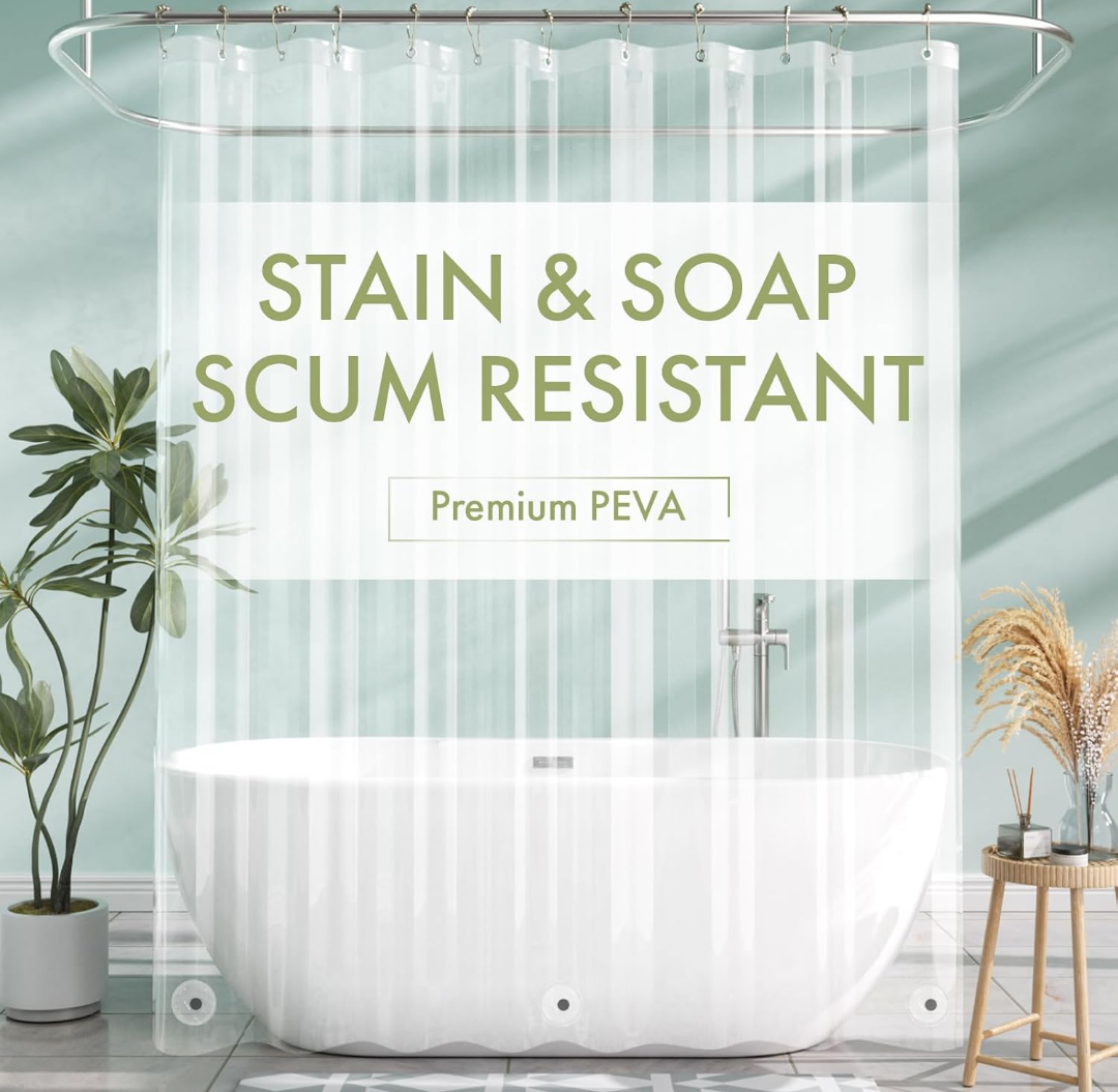 AmazerBath Shower Curtain Liner, 72x72 Clear Shower Curtain Liner, Waterproof Plastic Shower Liner, Cute Lightweight PEVA Shower Curtain for Bathroom with 3 Magnets and 12 Rustproof Metal Grommets