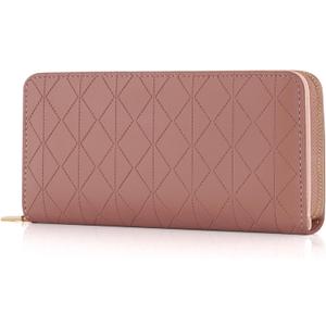 Womens Wallet PU Soft Leather Clutch Wallets For Women Bi-fold Credit Card Holder ID Window Coin and Cash Organizers Long Ladies Wallet With Large Capicity Zipper Pocket, Dark Pink